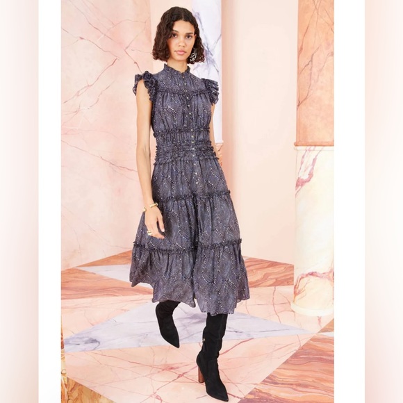 Ulla Johnson Rosalind Indigo Print Ruffle Midi Dress - Picture 14 of 14